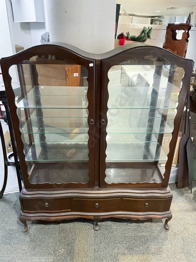 Mahogany Glazed Two Door Display Cabinet with Three Drawers to Base Image 1++