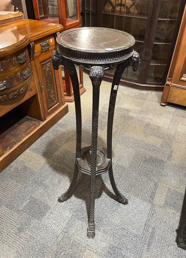 Regency Style Mahogany Fine Quality Jardiniere Stand with Rams Head Mounts & Hoof Supports Image 1++