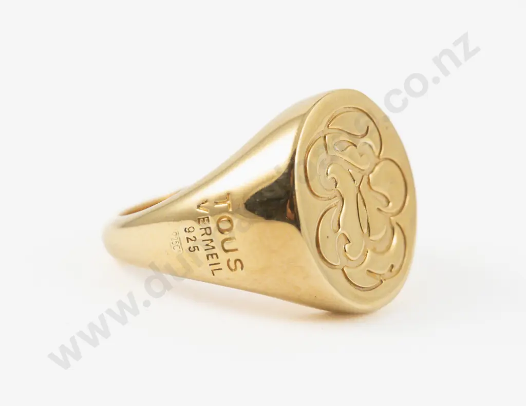 Tous Vermeil .925 Silver Engraved Signet Ring Image 1++