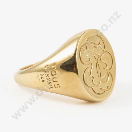 Tous Vermeil .925 Silver Engraved Signet Ring