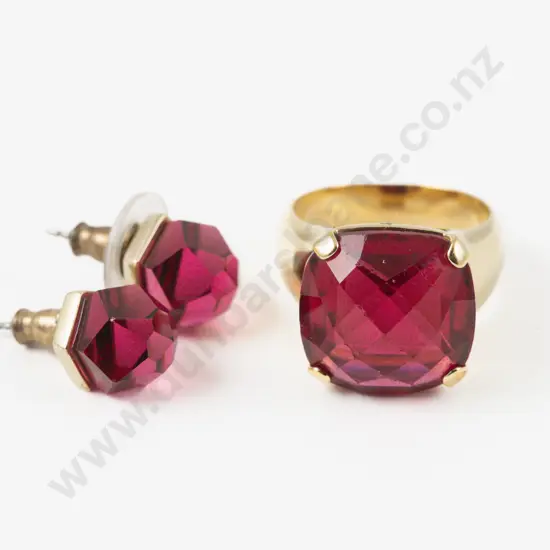 Swarovski Red Crystal Dress Ring with Matching Stud Earrings