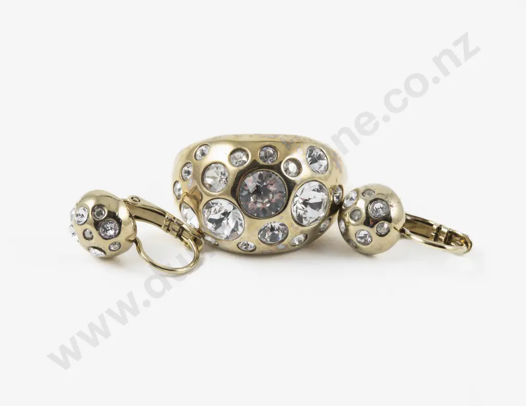 Dyrberg Kern Gold Plated Crystal Set Cluster Dress Ring with Matching Earrings Image 1++