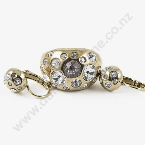 Dyrberg Kern Gold Plated Crystal Set Cluster Dress Ring with Matching Earrings