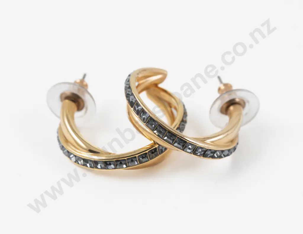 Pair of Swarovski Gold Plated Blue Crystal Half Hoop Earrings Image 1++