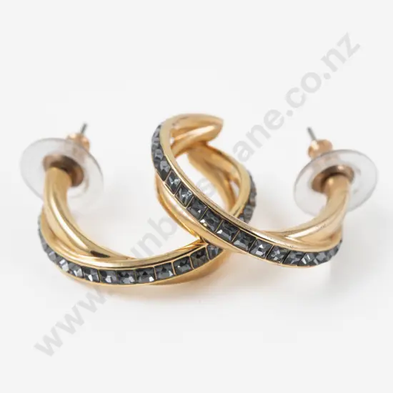 Pair of Swarovski Gold Plated Blue Crystal Half Hoop Earrings