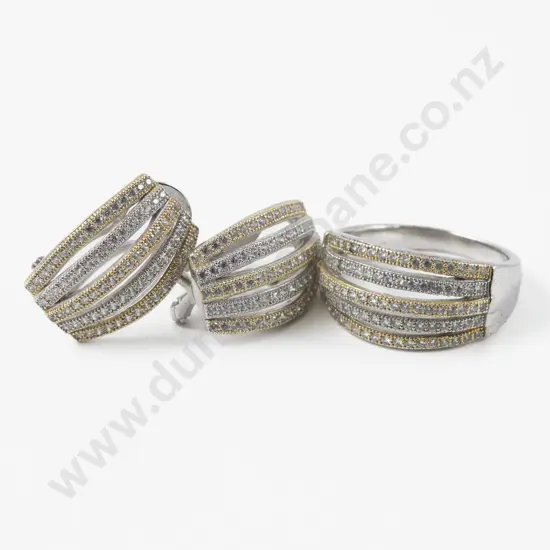 S/S Clear Crystal Fancy Band Ring with Matching Earrings