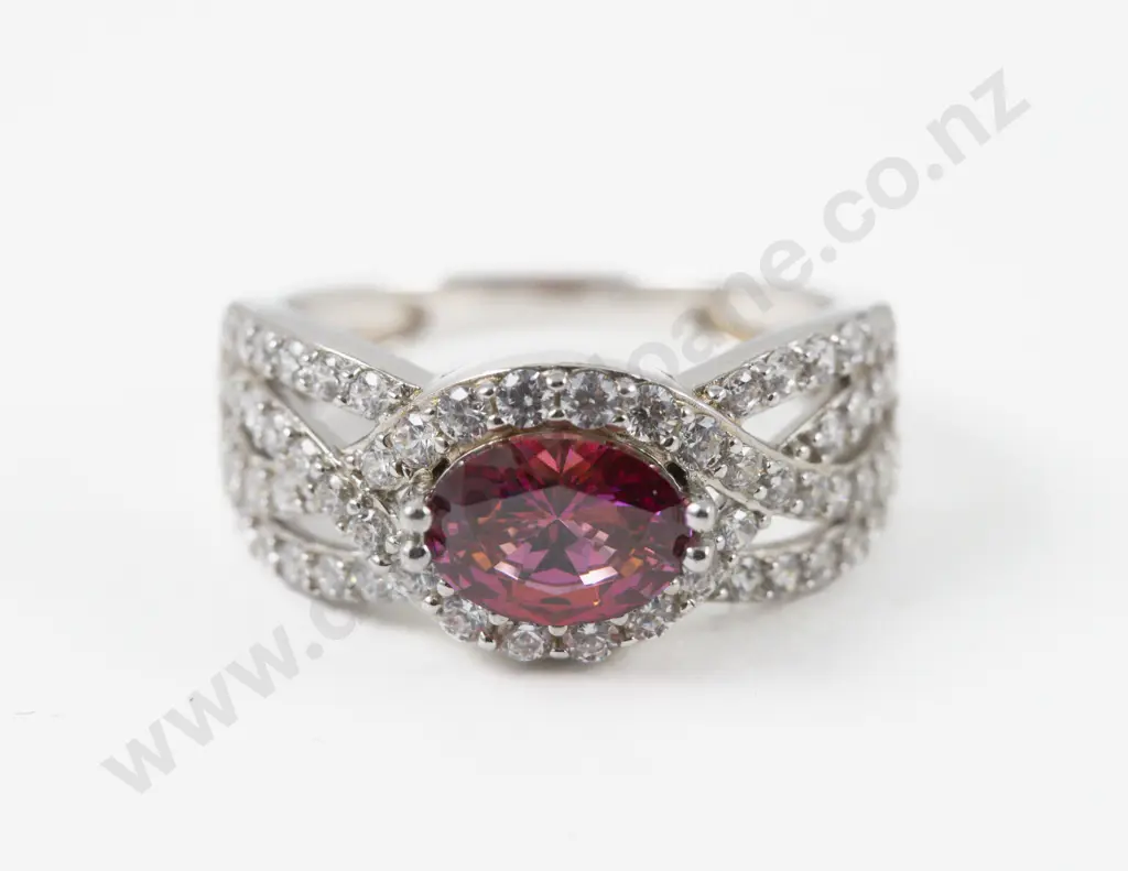 S/S Pink and Clear Crystal Fancy Band Ring Image 1++