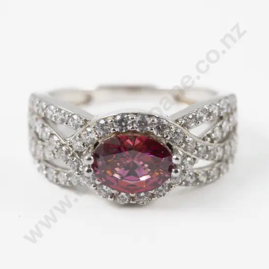 S/S Pink and Clear Crystal Fancy Band Ring