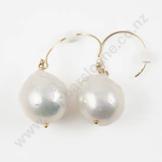 Pair 14ct Gold Plated Baroque Pearl Pendant Drop Earrings