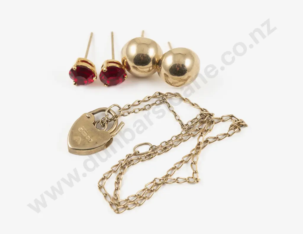 Pair 14ct and 9ct Stud Earrings with Fine Fancy Link Bracelet Image 1++