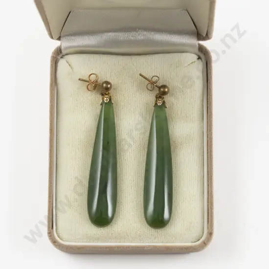 Pair 9ct Mounted Green Stone Pendant Drop Earrings