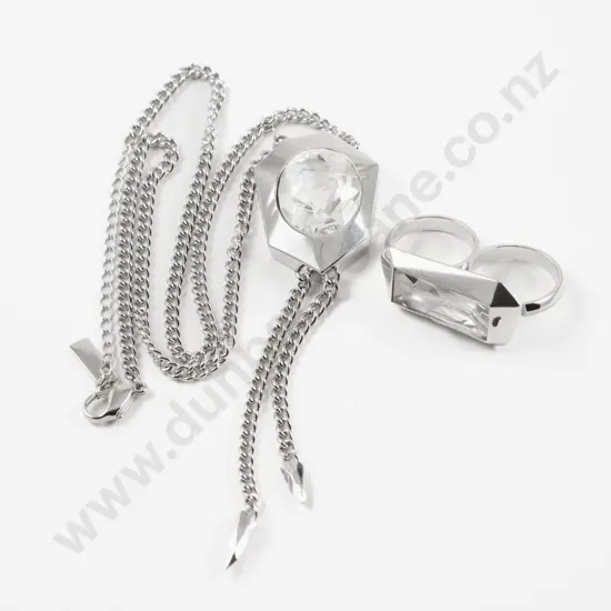 Atelier Swarovski by Jean Paul Gaultier Reverse Tie Necklace and Matching Ring