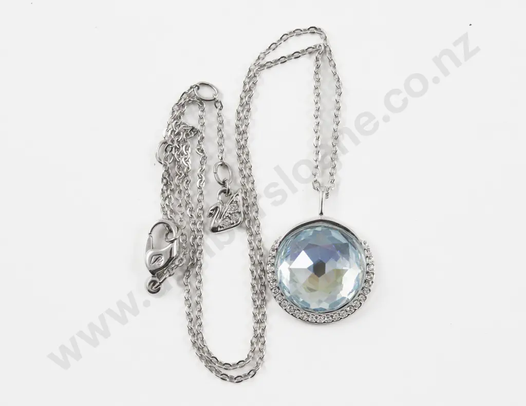 Swarovski Blue and Clear Crystal Pendant on Fancy Link Neck Chain Image 1++