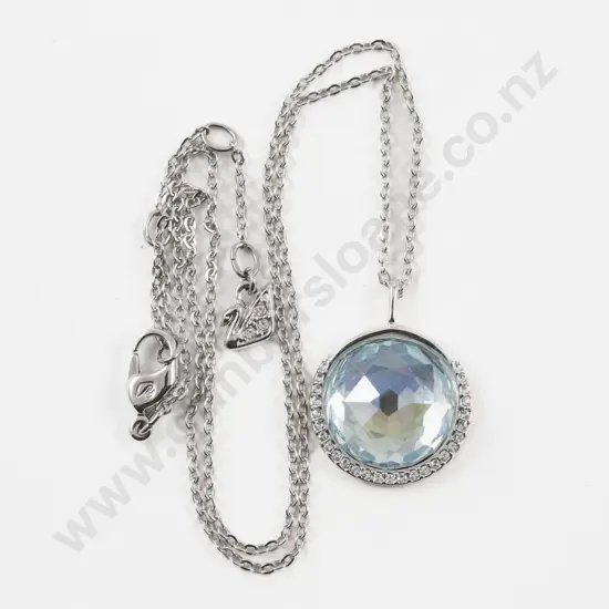 Swarovski Blue and Clear Crystal Pendant on Fancy Link Neck Chain