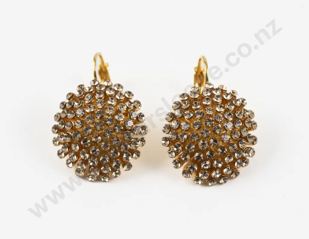 Pair Swarovski Gold Plated Crystal Cluster Earrings Image 1++