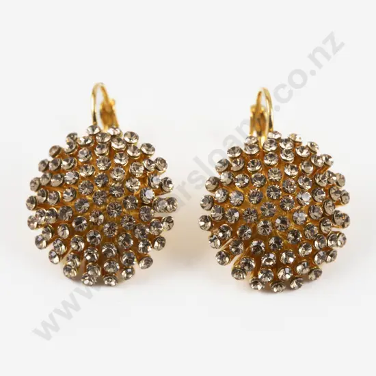 Pair Swarovski Gold Plated Crystal Cluster Earrings