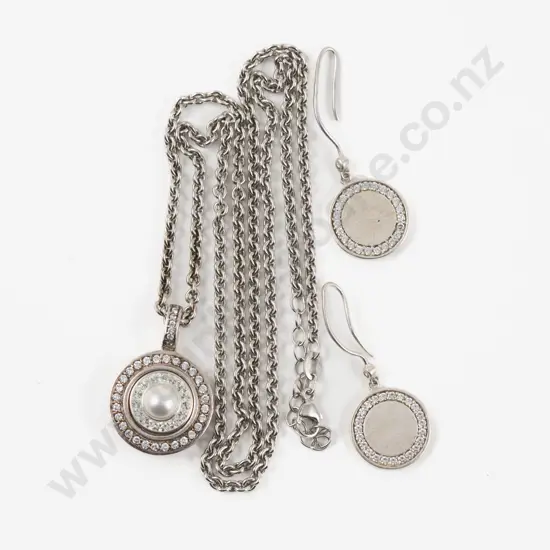 Dyrberg Kern S/S Clear Crystal Pendant on Neck Chain with Pair Circular Disc Earrings