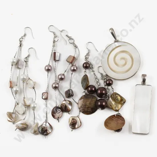 S/S Mounted MOP Pendant with Three Pairs of Earrings and Other