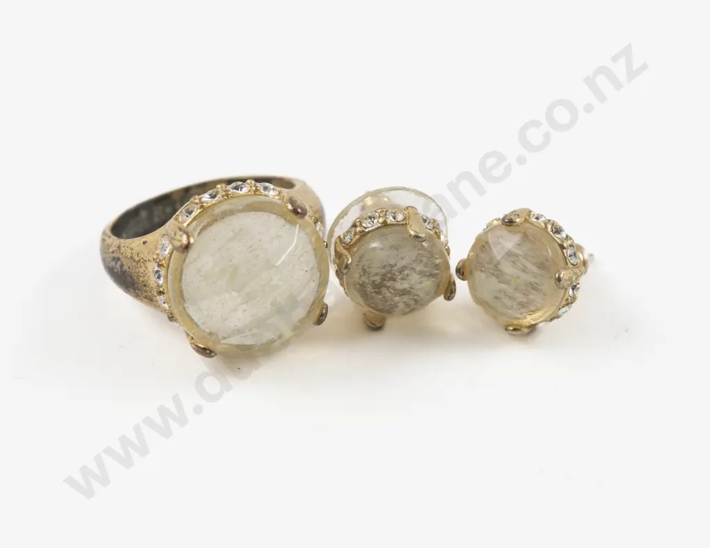 Oroton Rutile Quartz and Clear Crystal Dress Ring with Matching Earrings Image 1++