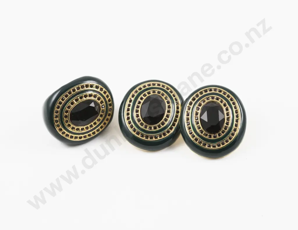 Mimco Gold Plated Enamel and Gem Set Dress Ring with Matching Earrings Image 1++