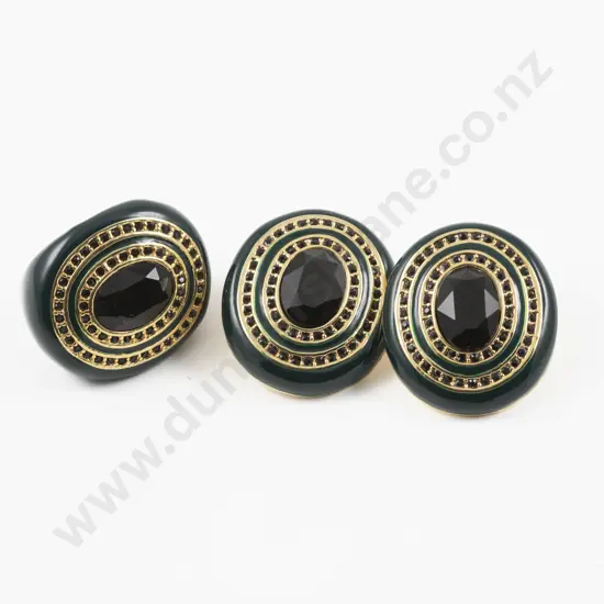 Mimco Gold Plated Enamel and Gem Set Dress Ring with Matching Earrings