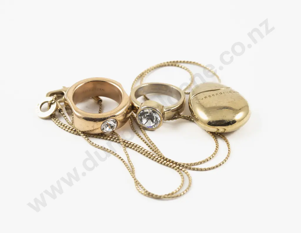 Dyrberg Kern Gold Plated Pendant on Neck Chain with Two Crystal Stone Rings Image 1++