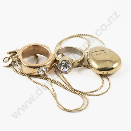 Dyrberg Kern Gold Plated Pendant on Neck Chain with Two Crystal Stone Rings