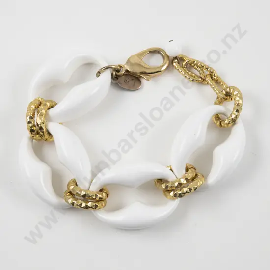 Luisa Spagnoli Gold Plated and White Resin Fancy Link Bracelet