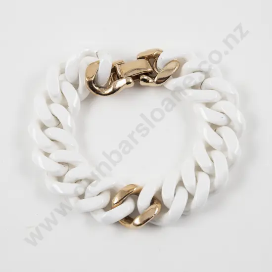 Chunky Silver Gilt and Ceramic Fancy Link Bracelet