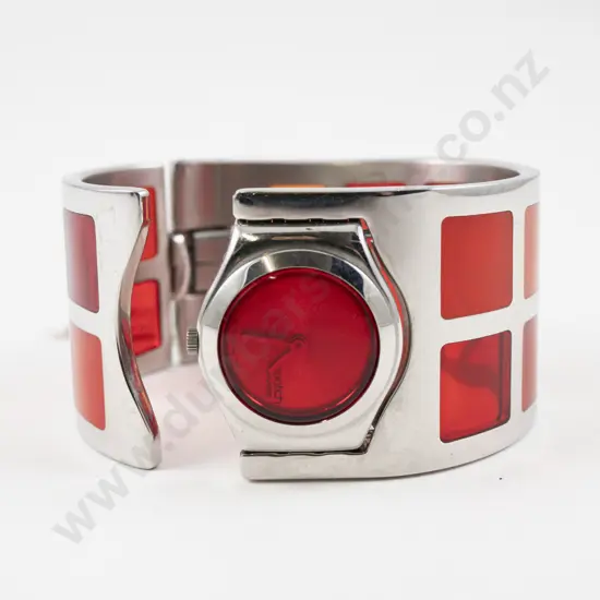Swatch Irony Stainless Steel Ladies Cuff Bangle Wrist Watch