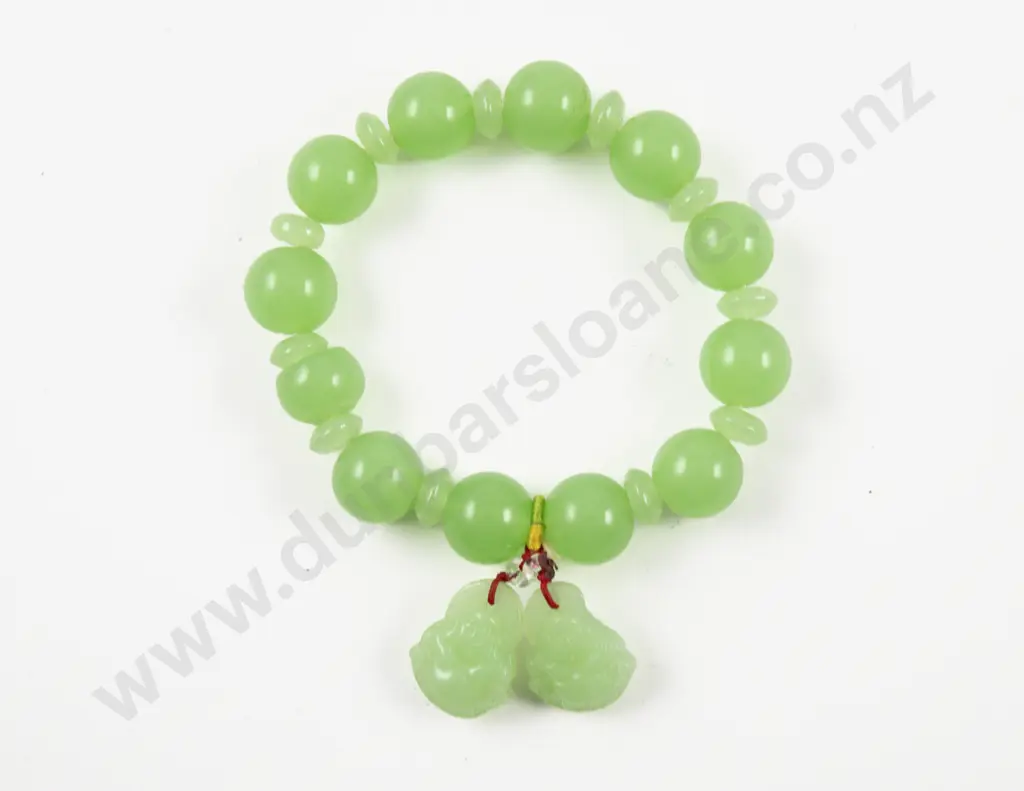 Jade Beaded Bracelet with Two Buddha Pendants Image 1++