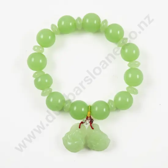 Jade Beaded Bracelet with Two Buddha Pendants