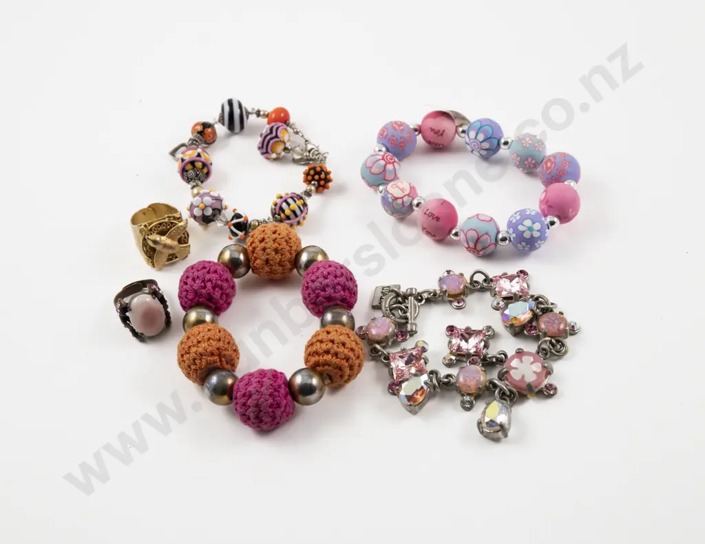 Vintage Otazu Silver Plated Pink Crystal Charm Bracelet with Collection of Assorted Image 1++