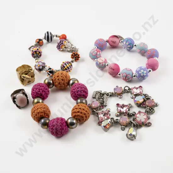 Vintage Otazu Silver Plated Pink Crystal Charm Bracelet with Collection of Assorted