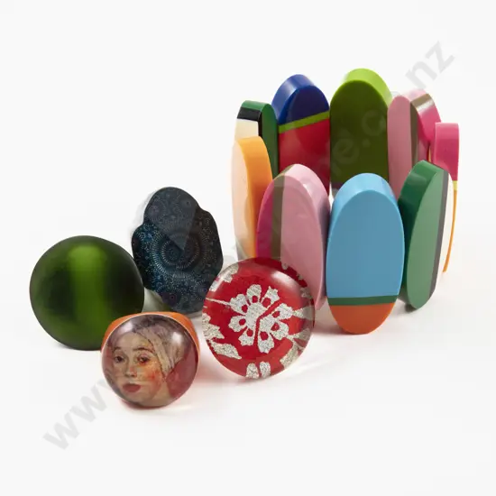 Multi Coloured Oval Panel Resin Bracelet with Four Rings