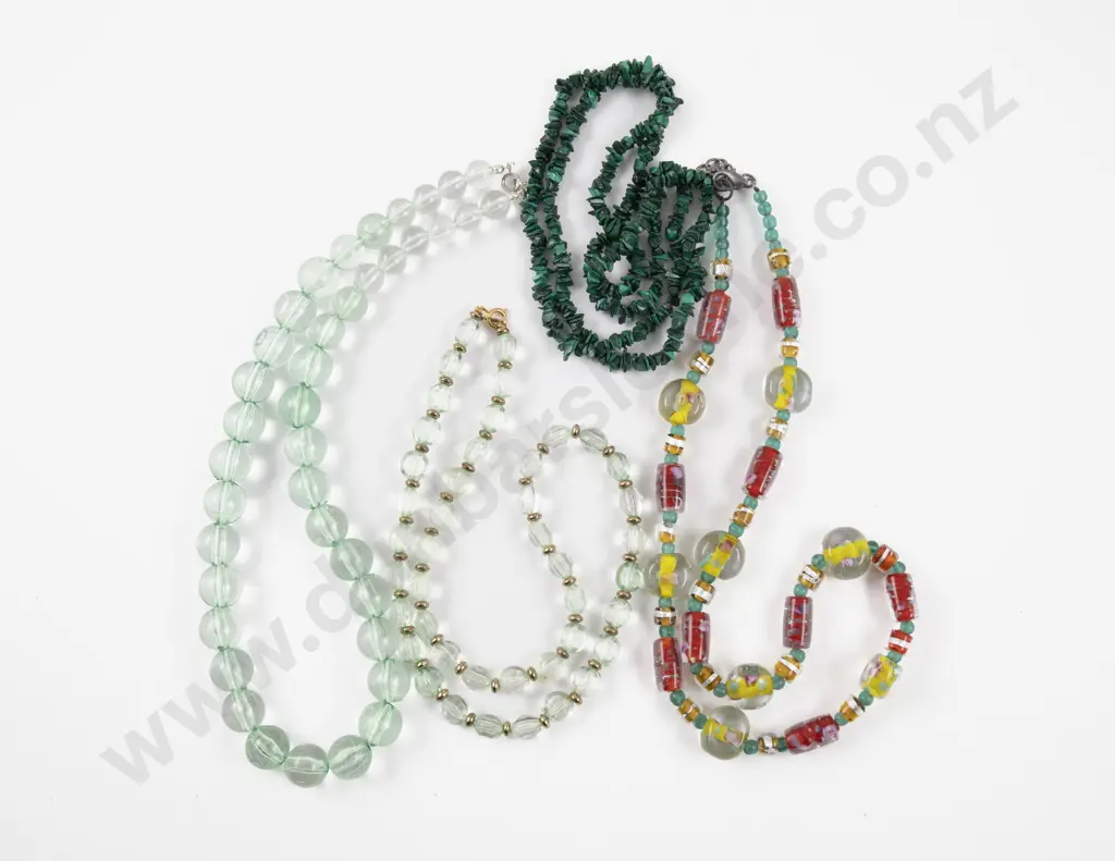 Single Strand Malachite Bead Necklace with Murano Style Necklace and Two Others Image 1++