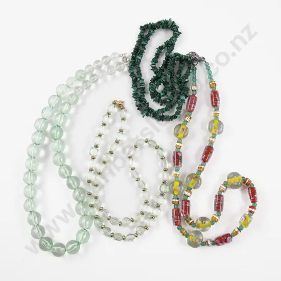 Single Strand Malachite Bead Necklace with Murano Style Necklace and Two Others