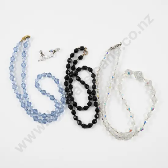 Three Single Strand Crystal Bead Necklaces and Pair of Earrings