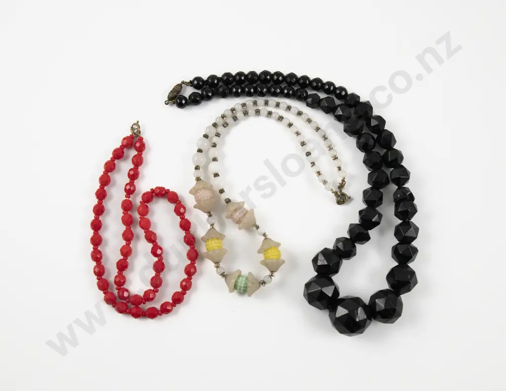 Vintage Single Strand French Jet Bead Necklace with Two Others Image 1++