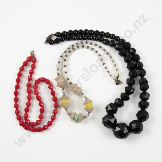 Vintage Single Strand French Jet Bead Necklace with Two Others