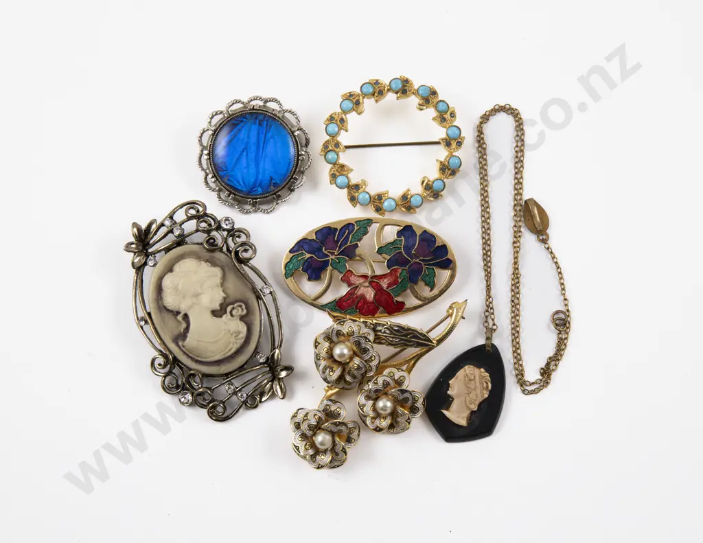 Collection of Assorted Vintage Brooches with Cameo Pendant Image 1++