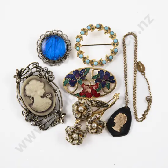 Collection of Assorted Vintage Brooches with Cameo Pendant