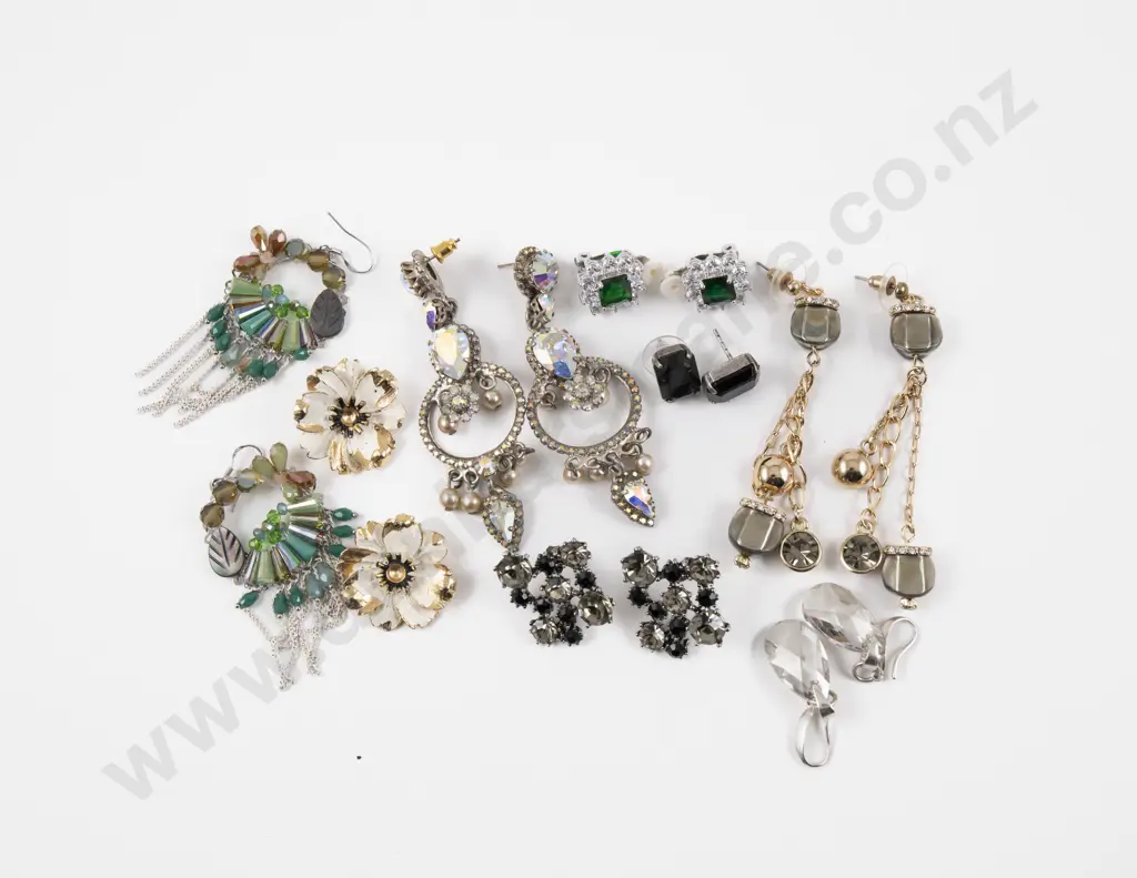 Collection of Nine Pairs of Costume Jewellery Earrings Image 1++