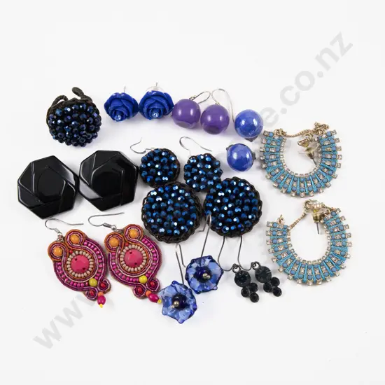 Collection of Nine Pairs of Costume Jewellery Earrings with Dress Ring