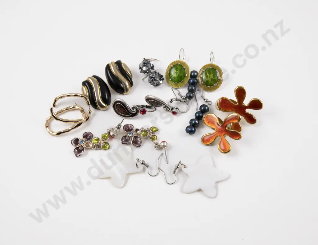 Collection of Nine Pairs of Costume Jewellery Earrings Image 1++