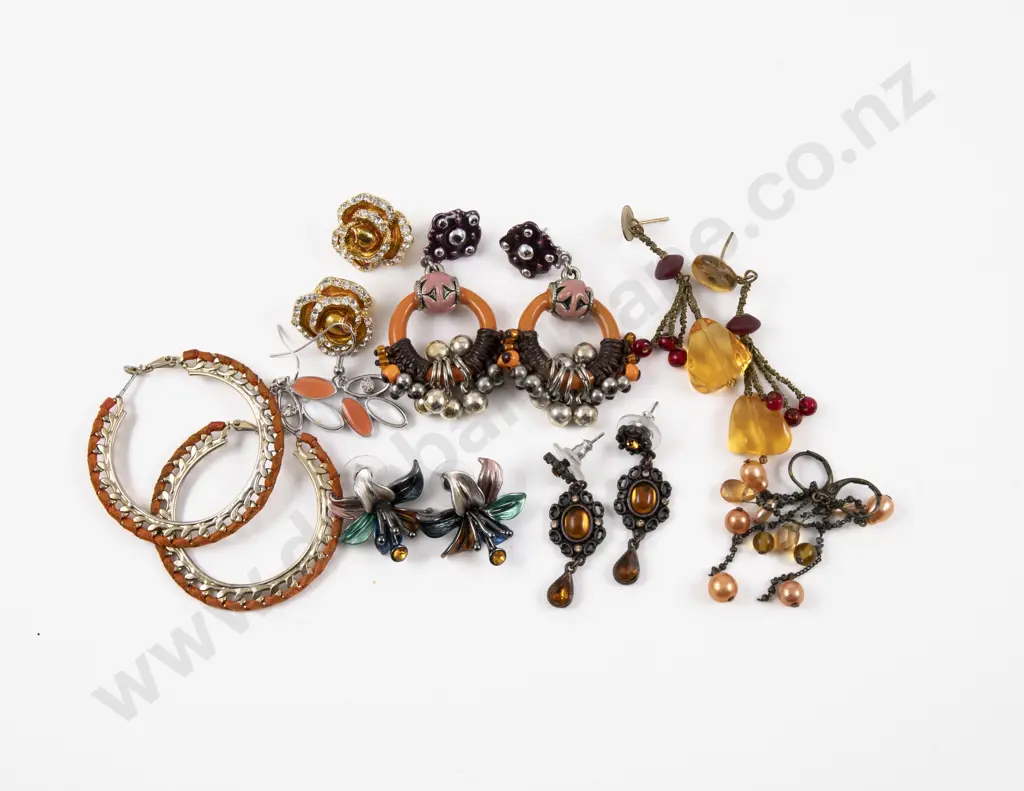 Collection of Eight Pairs of Costume Jewellery Earrings Image 1++