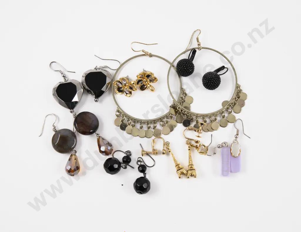 Collection of Eight Pairs of Costume Jewellery Earrings Image 1++