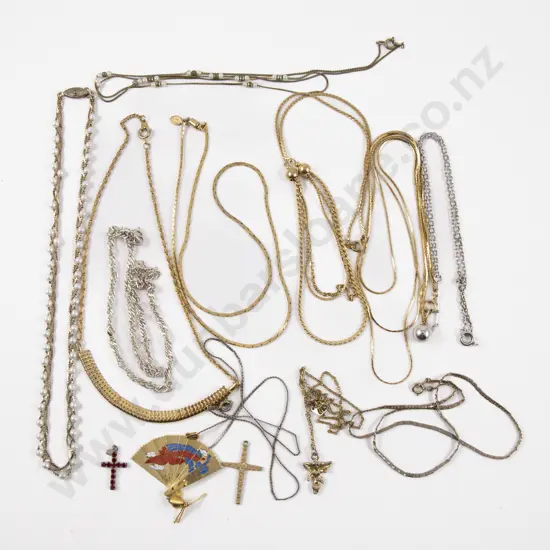Collection of Assorted Silver and Gold Plated Neck Chains and Two Pendants