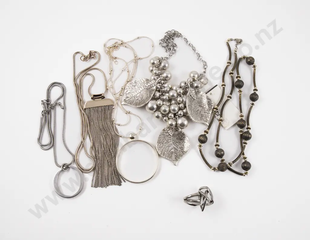 Five Silver Plated Costume Jewellery Necklaces and One Dress Ring Image 1++