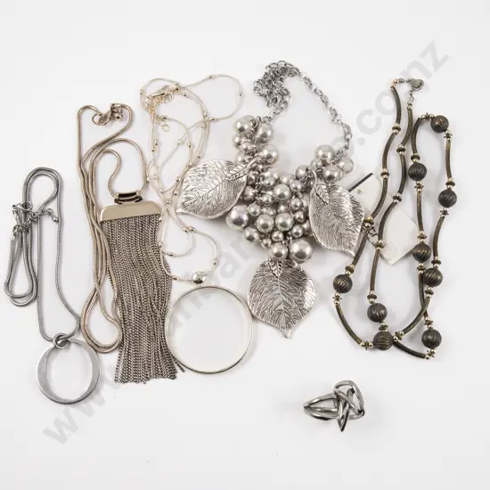 Five Silver Plated Costume Jewellery Necklaces and One Dress Ring